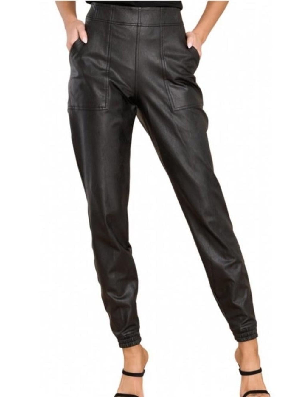 SPANX Faux Leather Joggers Black – Sleek Luxe Athleisure Pants | Size Small